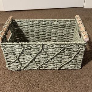 Woven Rope Storage Basket with Wooden Handles - Sage Green